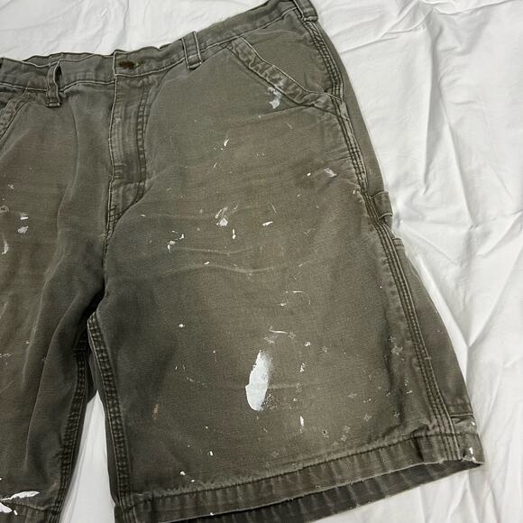 Mens green duck canvas Berne Apparel cargo carpenter painter utility work shorts - Picture 3 of 9